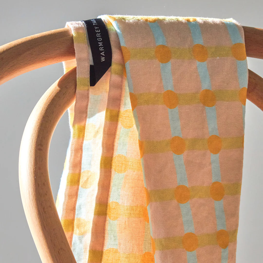 Dot Check Kitchen Cloth - Orange on Pink