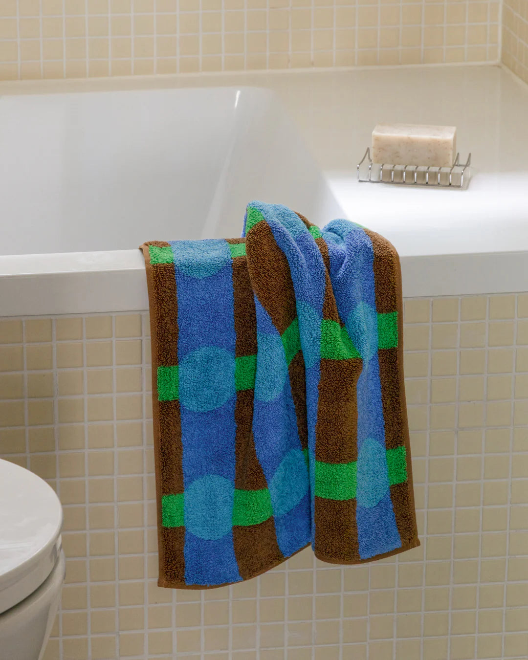 Dot Check Towel - Blue on Brick