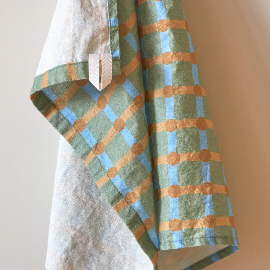 Dot Check Kitchen Cloth - Brown on Khaki