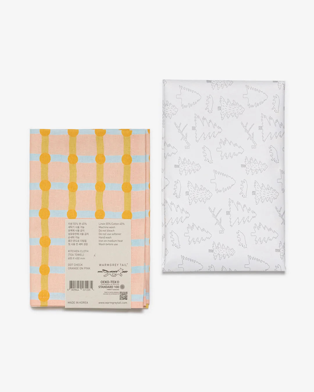 Dot Check Kitchen Cloth - Orange on Pink