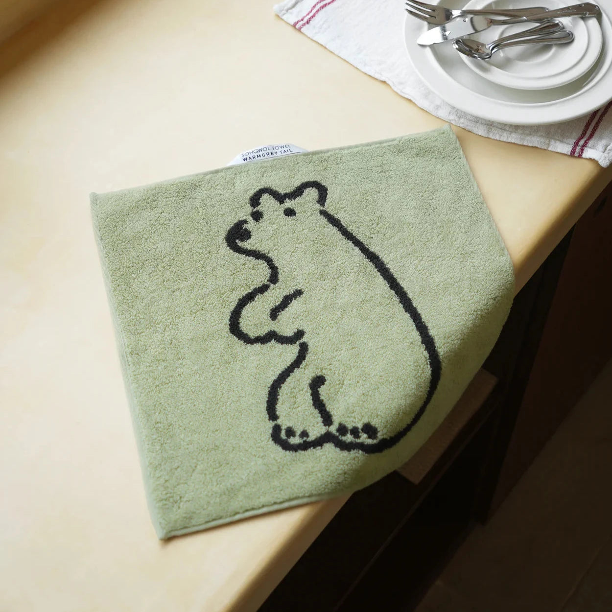 Huggy Bear Hand Towel - Olive