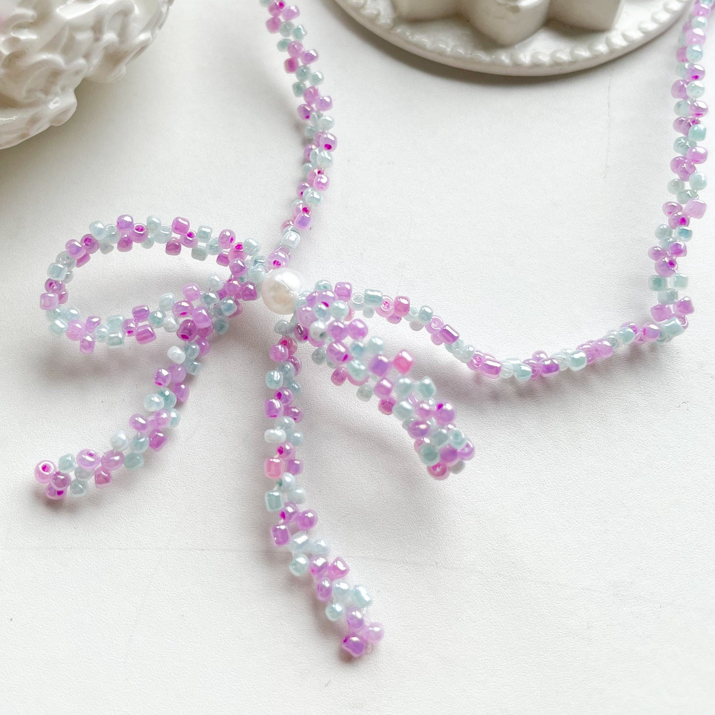 Mini Beaded Ribbon Necklace
