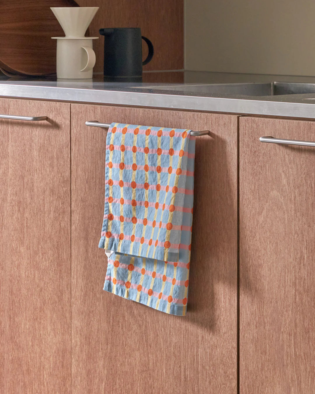 Dot Check Kitchen Cloth - Strawberry on Light Blue