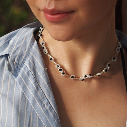 Black & White Daisy Necklace