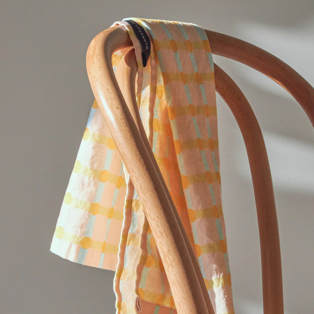 Dot Check Kitchen Cloth - Orange on Pink