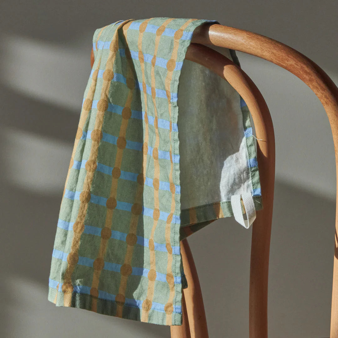 Dot Check Kitchen Cloth - Brown on Khaki