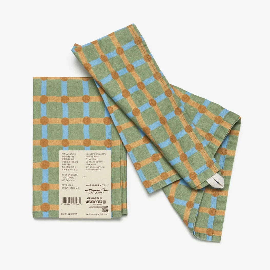 Dot Check Kitchen Cloth - Brown on Khaki