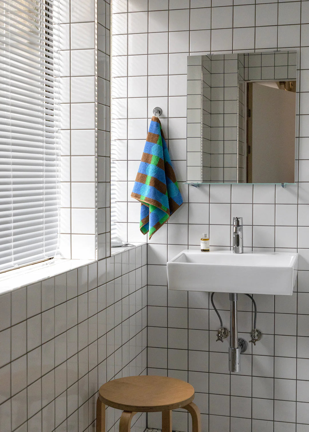 Dot Check Towel - Blue on Brick