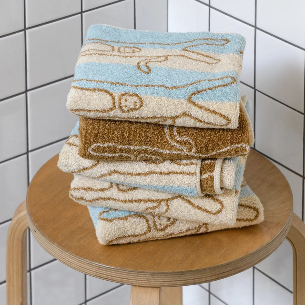 Monkey Face Towel - Blue Stripe