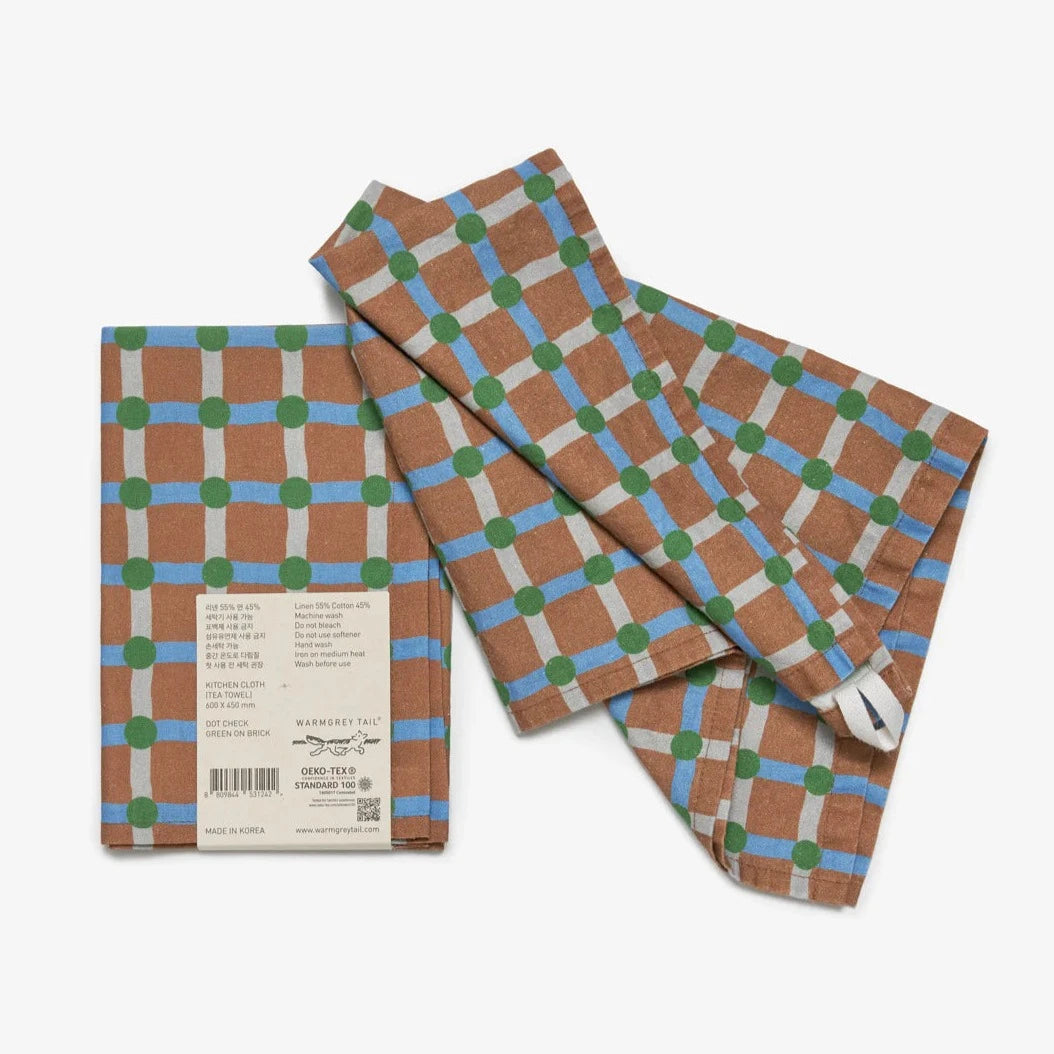 Dot Check Kitchen Cloth - Green on Brick