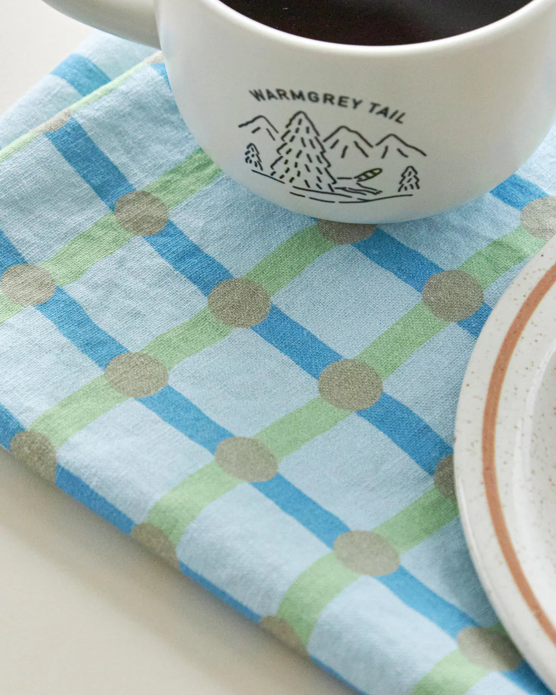 Dot Check Kitchen Cloth - Grey on Light Blue