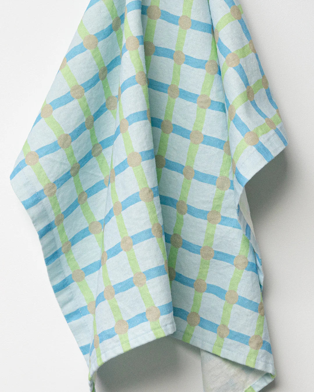 Dot Check Kitchen Cloth - Grey on Light Blue