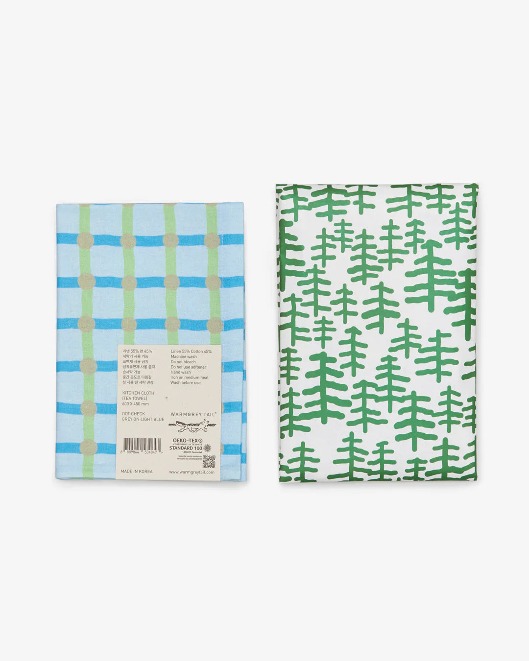 Dot Check Kitchen Cloth - Grey on Light Blue