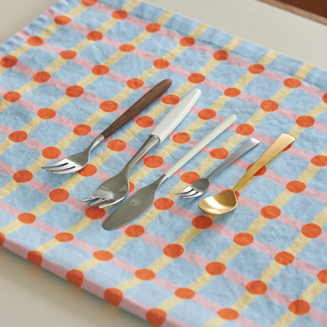 Dot Check Kitchen Cloth - Strawberry on Light Blue