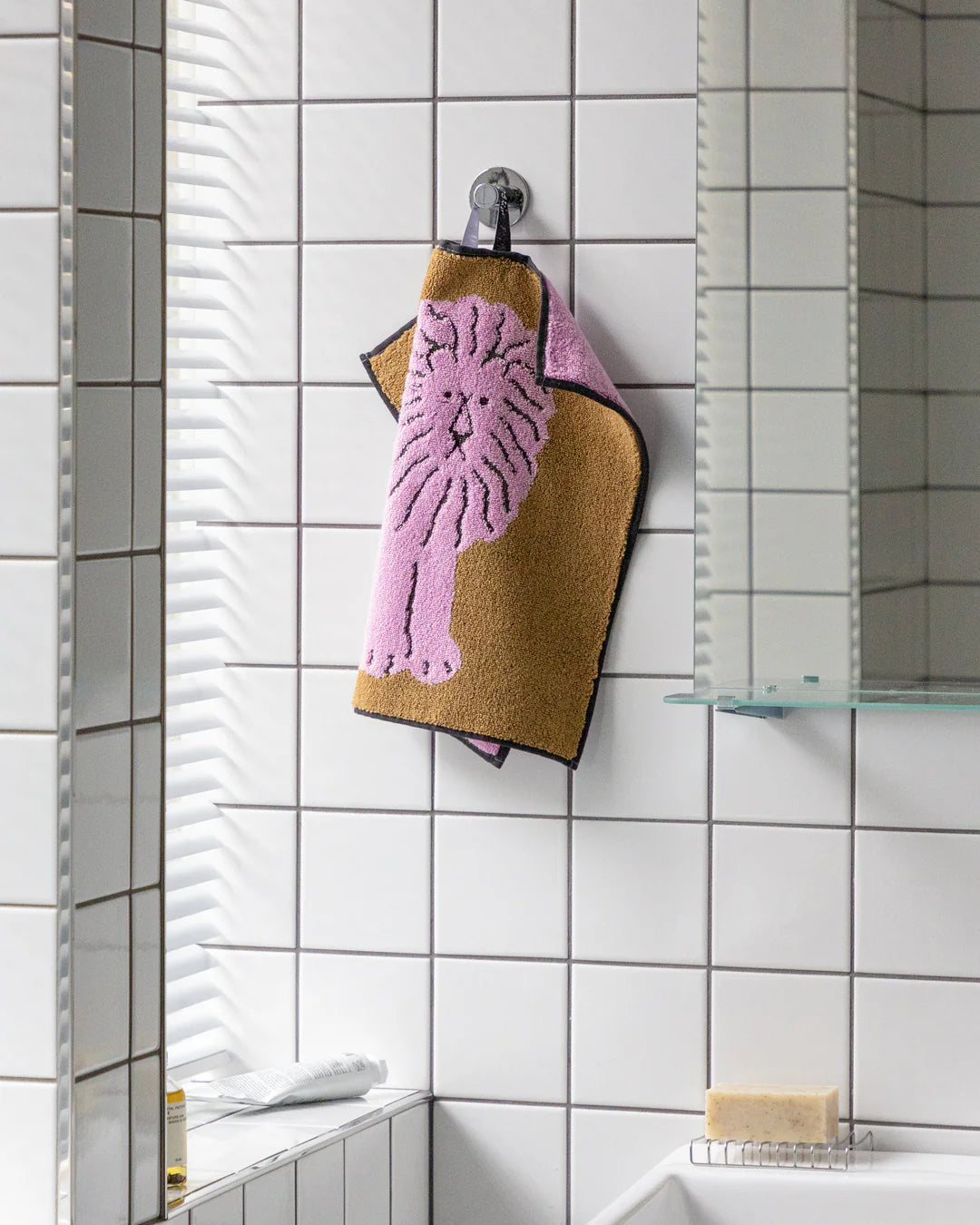 Lion Hand Towel - Coral