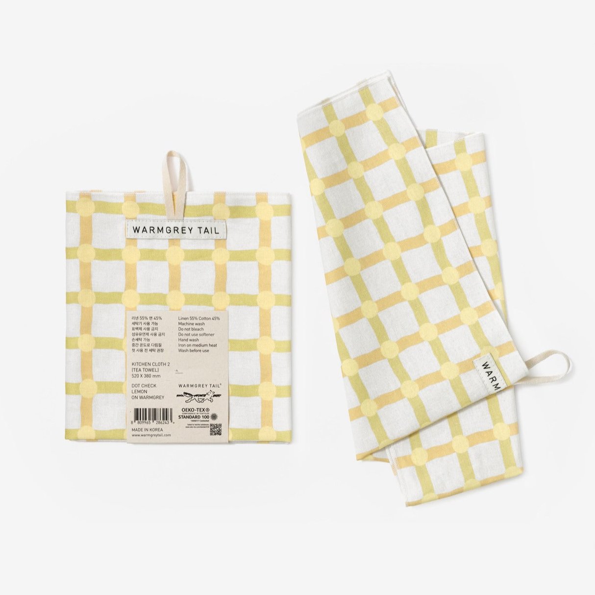 Dot Check Kitchen Cloth 2 - Lemon on Warmgrey