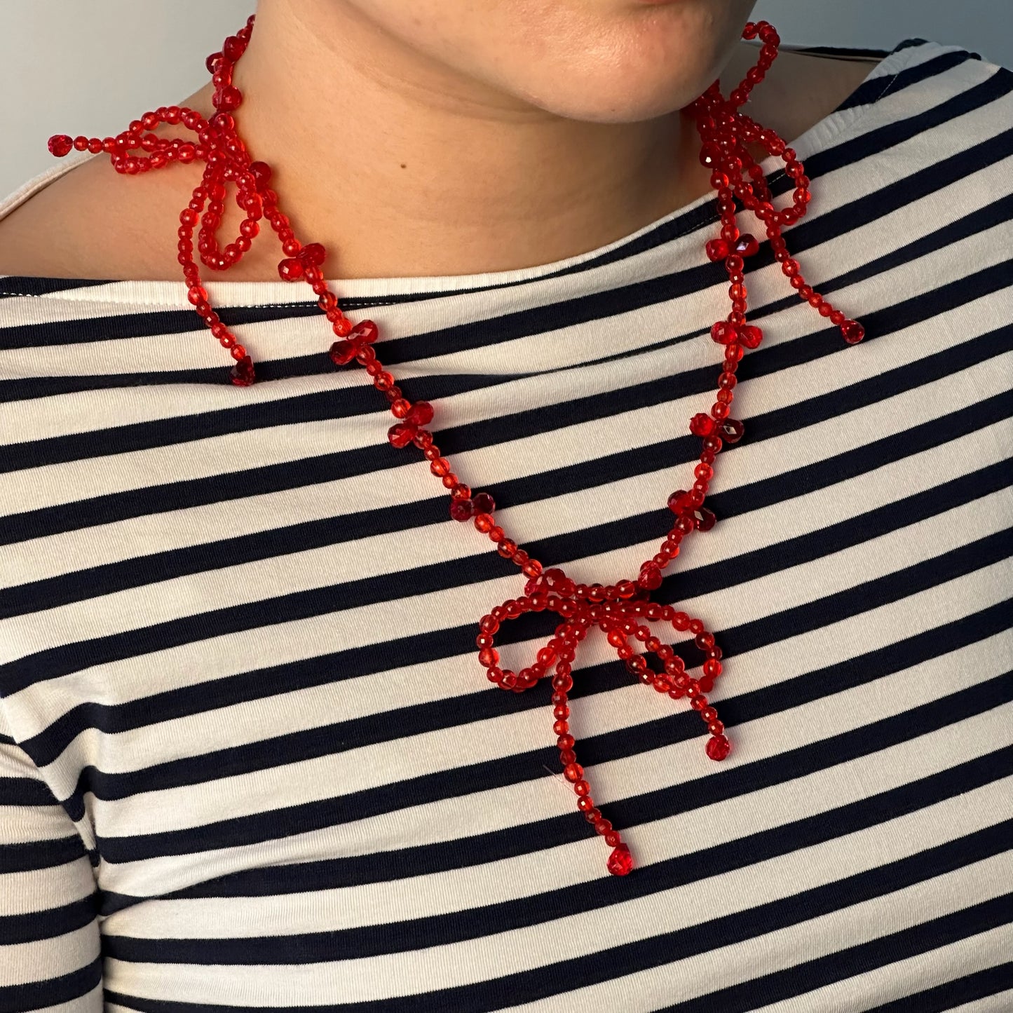 Triple Red Bow Necklace