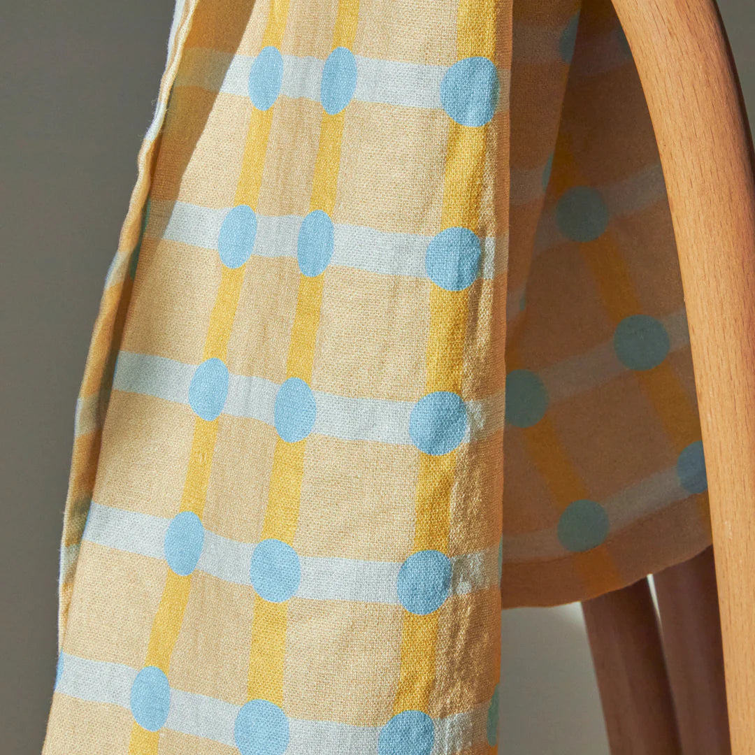 Dot Check Kitchen Cloth - Blue on Sand