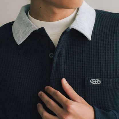 Globe Waffle Long Sleeve Polo