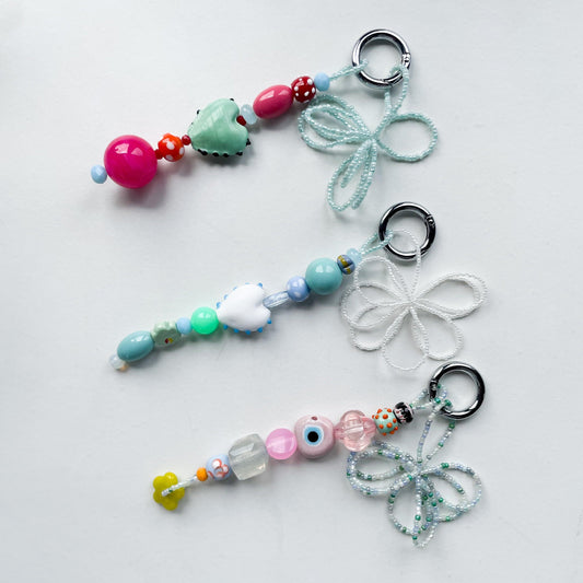 Floral & Glass Beads Bag Charm