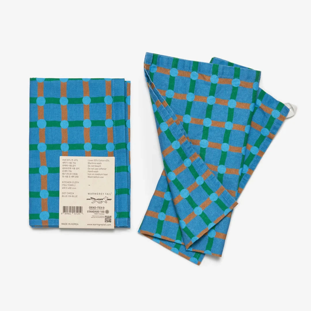 Dot Check Kitchen Cloth - Blue on Blue