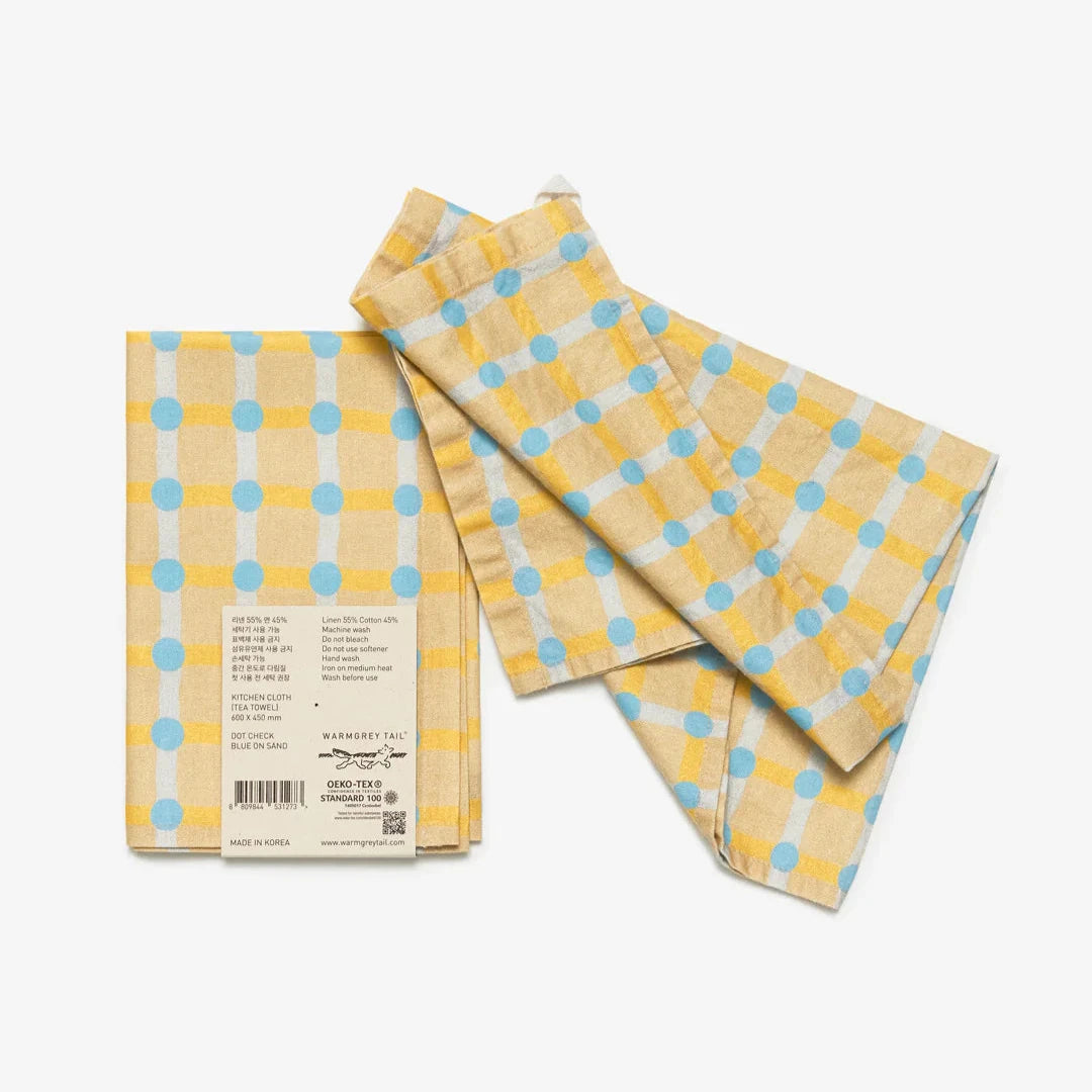 Dot Check Kitchen Cloth - Blue on Sand