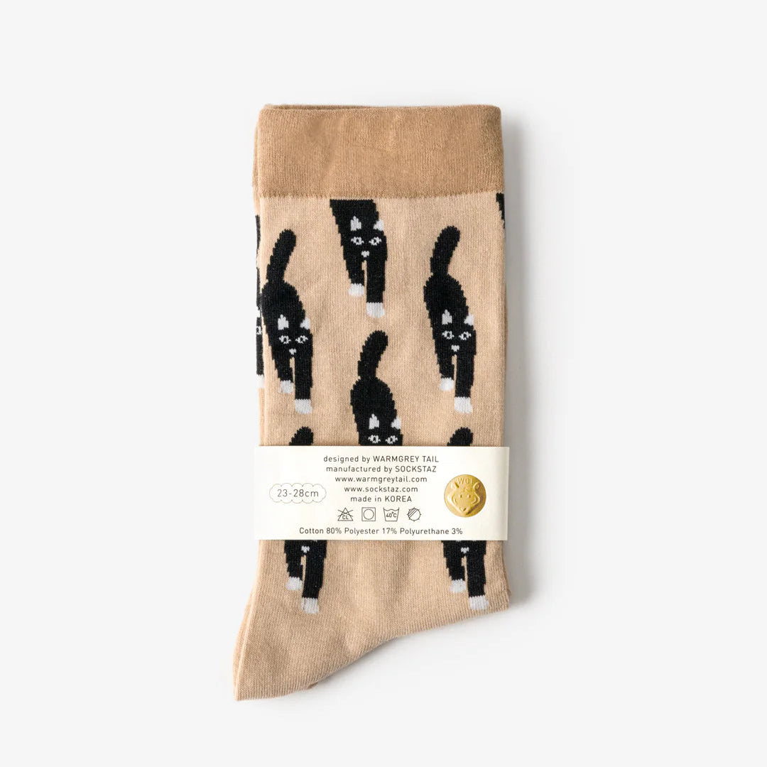 Cat Coming Socks - Beige