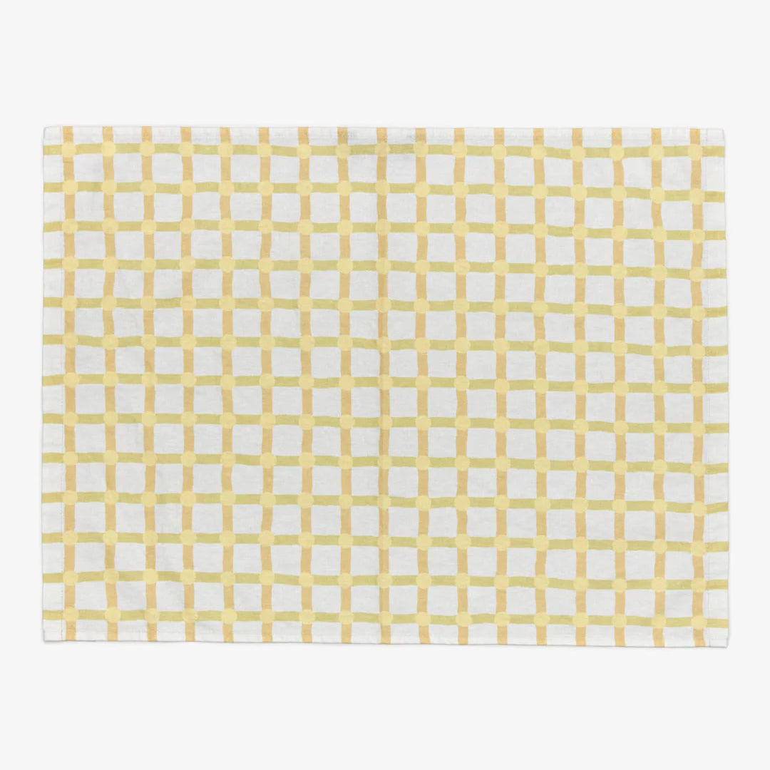 Dot Check Kitchen Cloth  - Lemon on Warmgrey