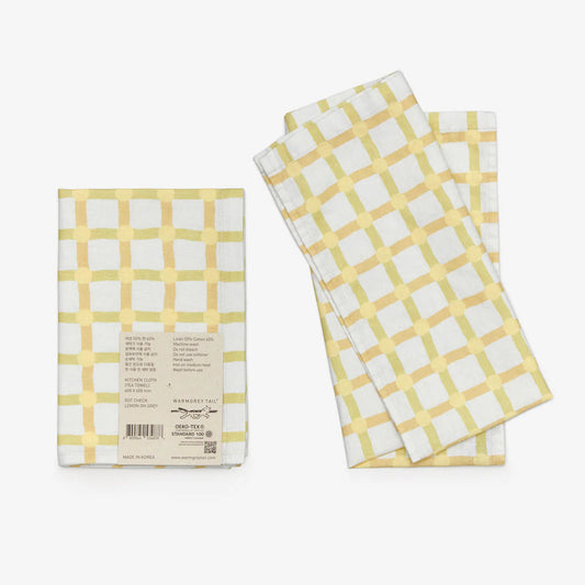 Dot Check Kitchen Cloth  - Lemon on Warmgrey