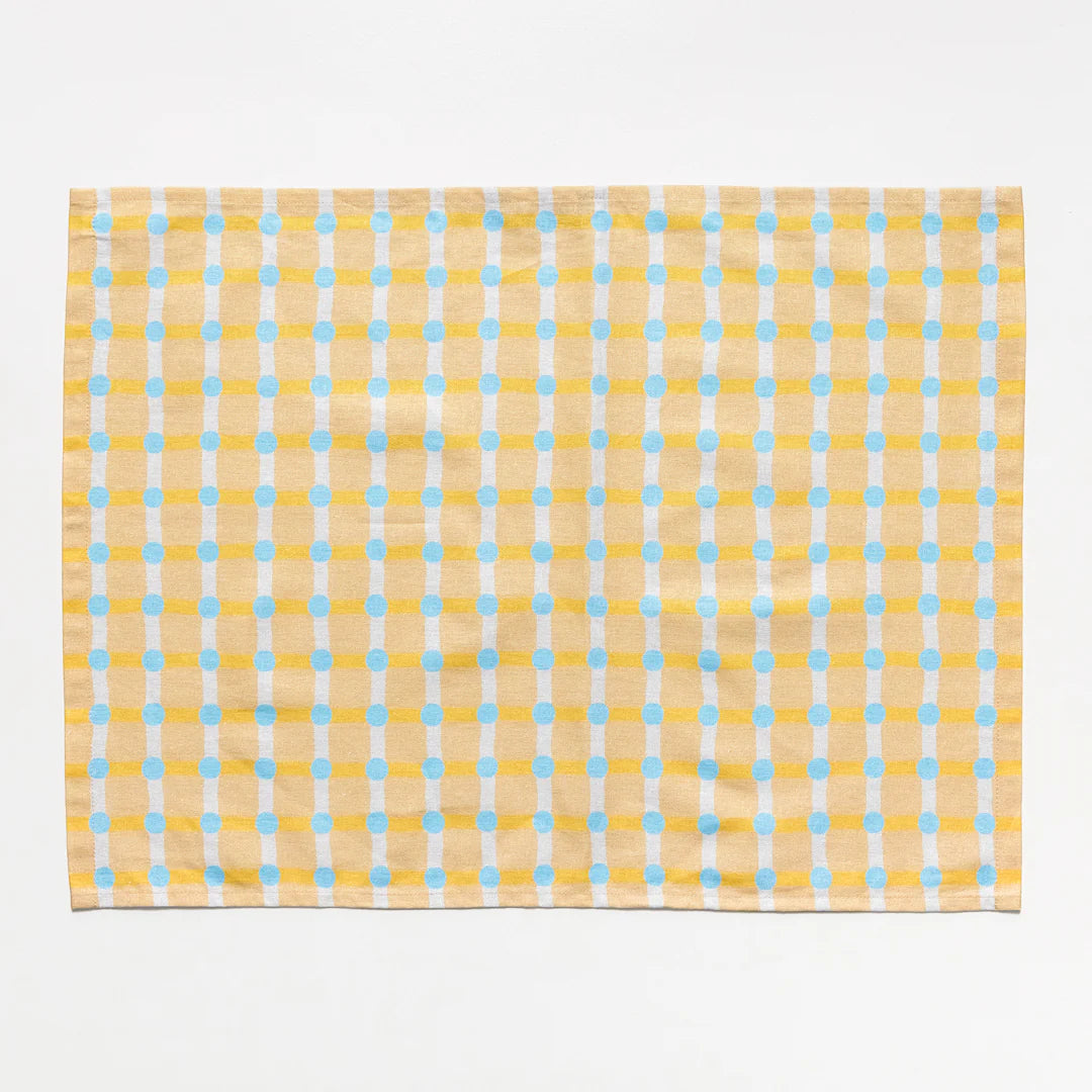 Dot Check Kitchen Cloth - Blue on Sand