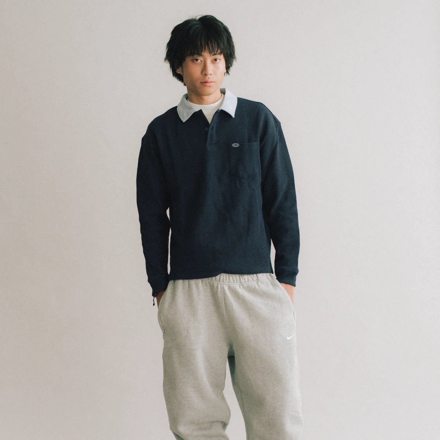 Globe Waffle Long Sleeve Polo